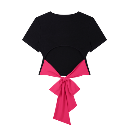 Hocus Pocus Pink Bow Slim Fit Boatneck T-Shirt