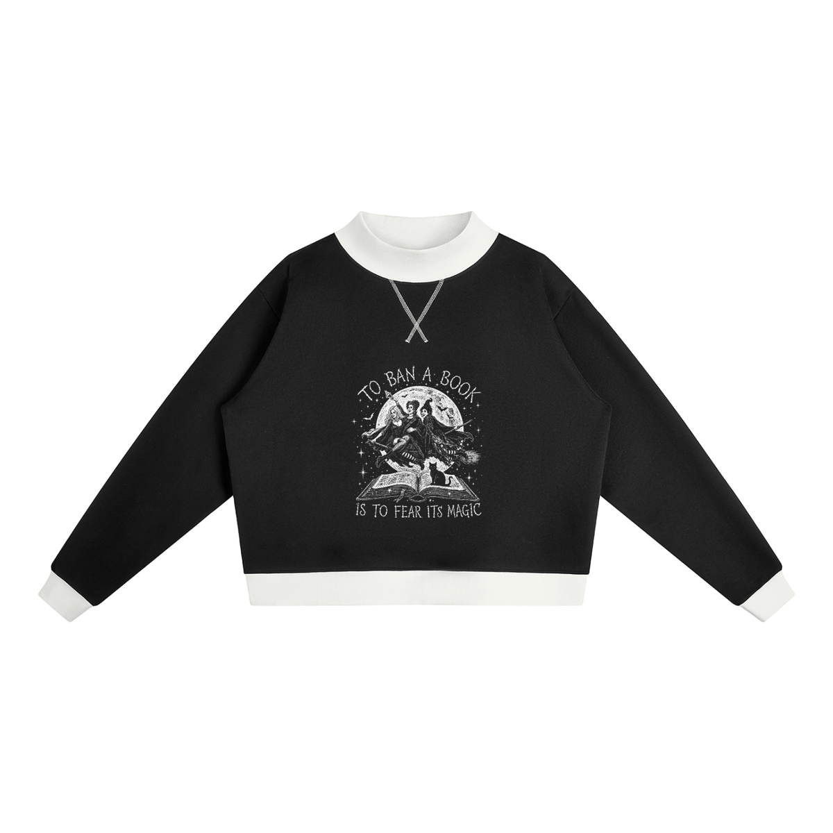 Hocus Pocus Don't Ban Books Mock Neck Crewneck Sweatshirt