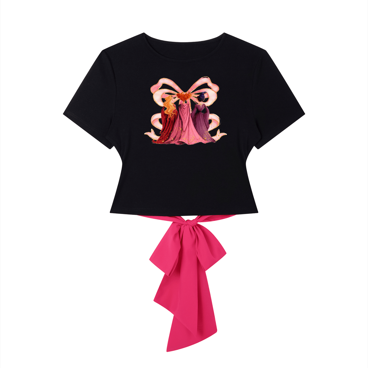 Hocus Pocus Pink Bow Slim Fit Boatneck T-Shirt