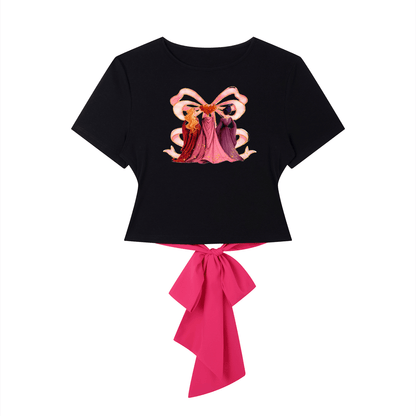 Hocus Pocus Pink Bow Slim Fit Boatneck T-Shirt