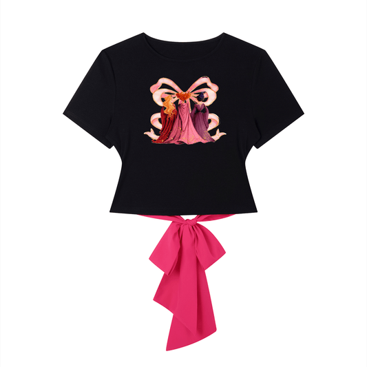Hocus Pocus Pink Bow Slim Fit Boatneck T-Shirt
