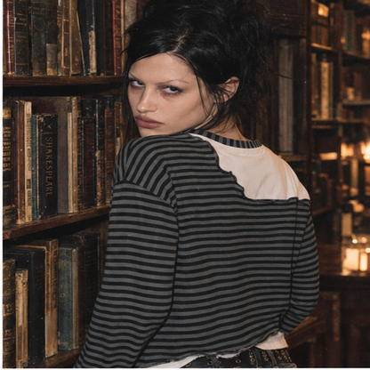 Hocus Pocus Don't Ban Books Striped Panel Boxy Long Sleeve T-Shirt