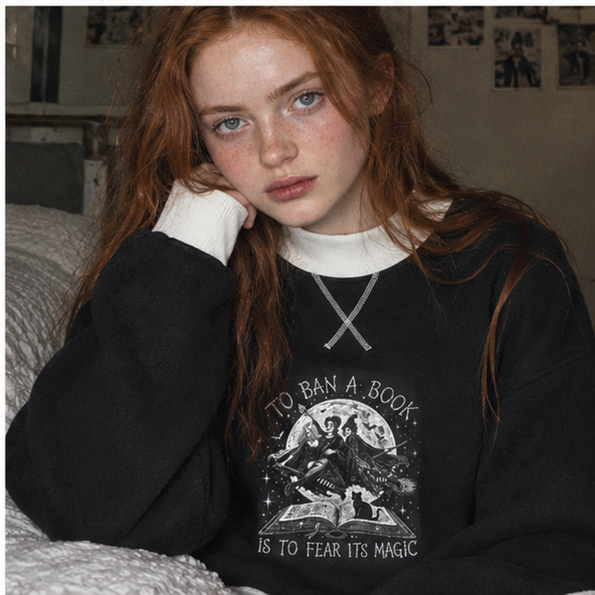 Hocus Pocus Don't Ban Books Mock Neck Crewneck Sweatshirt