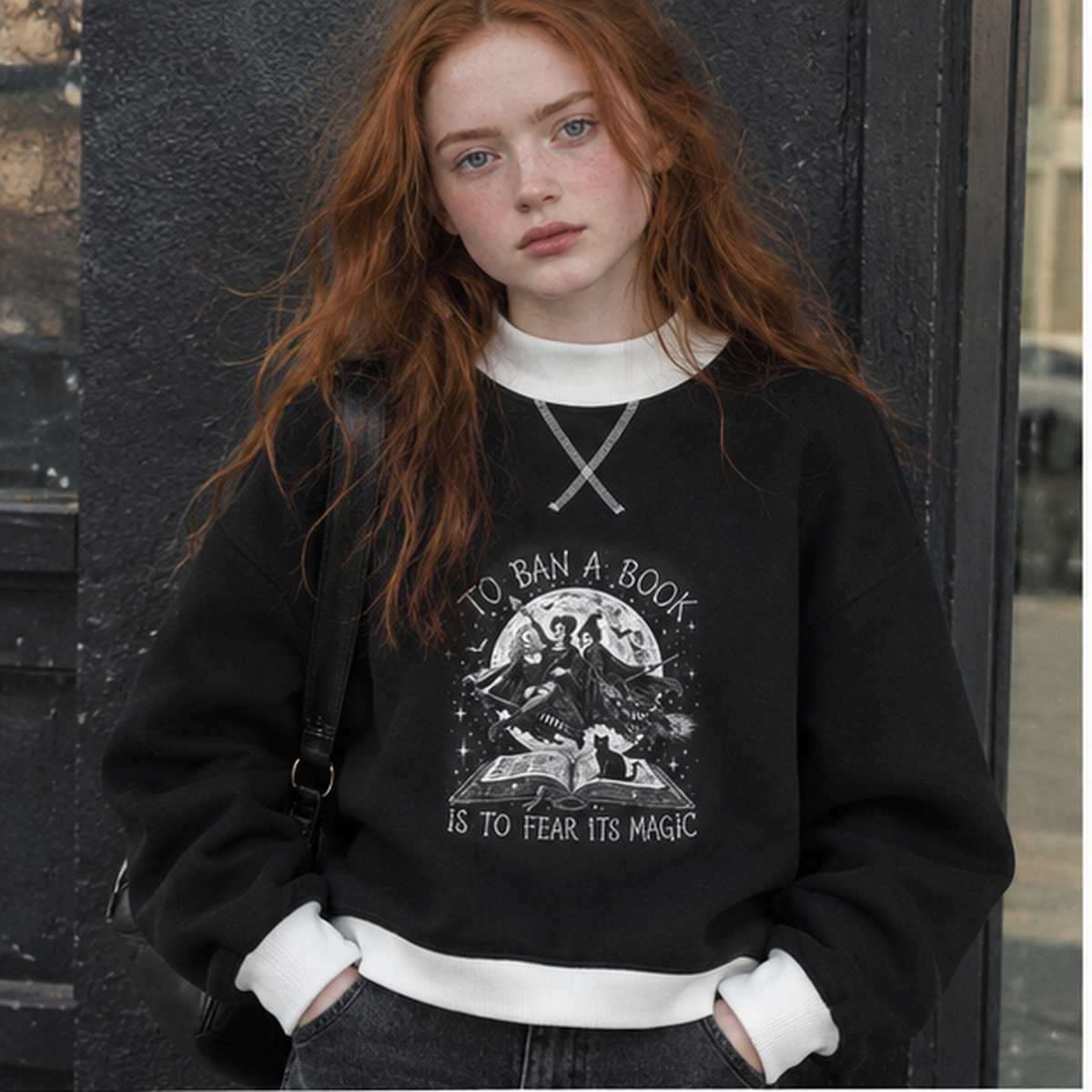 Hocus Pocus Don't Ban Books Mock Neck Crewneck Sweatshirt